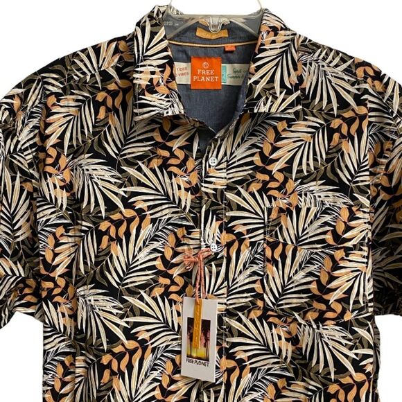 NWT Free Planet Tropical Palm Leaf Button Up Shirt Men's Size 1X Short Sleeve - Picture 4 of 12